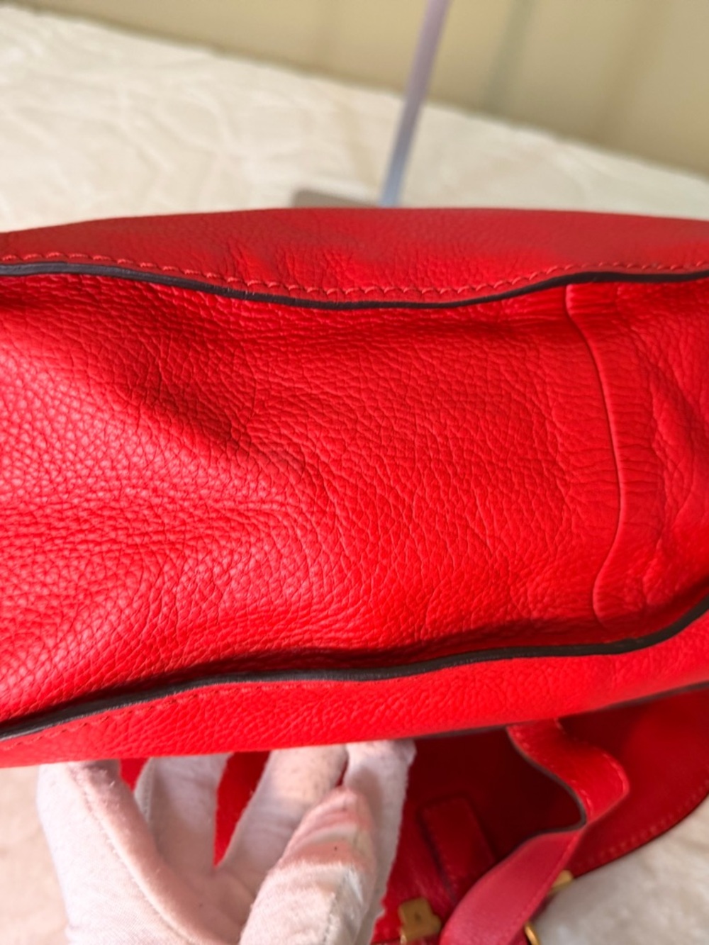 Chloe Red Pebbled Leather Medium Marcie Satchel with Gold Hardware - Picture 10 of 16